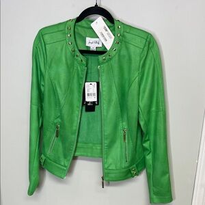 Joseph Ribkoff Green Leather Jacket with Stud Accents